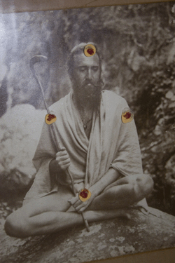 A photo of Swami Ramanagiri that has been installed and worshipped in his samadhi shrine