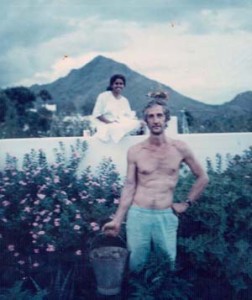 with Saradamma in her garden