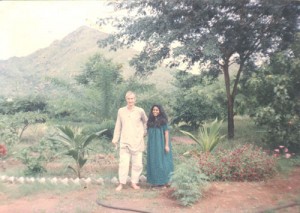 With Saradamma in her garden, early 1990s