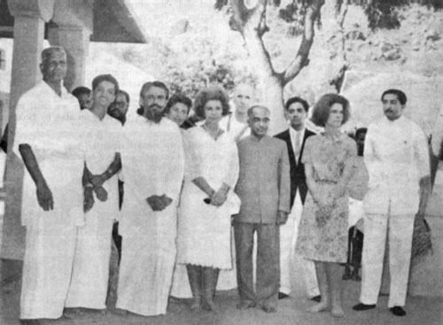Members of the Greek Royal family at Ramanasramam with T. M. P. Mahadevan and the ashram president.