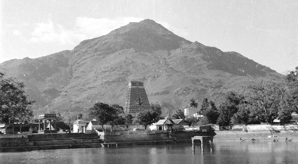 Arunachala and its temple taken across Ayunkalam Tirtham